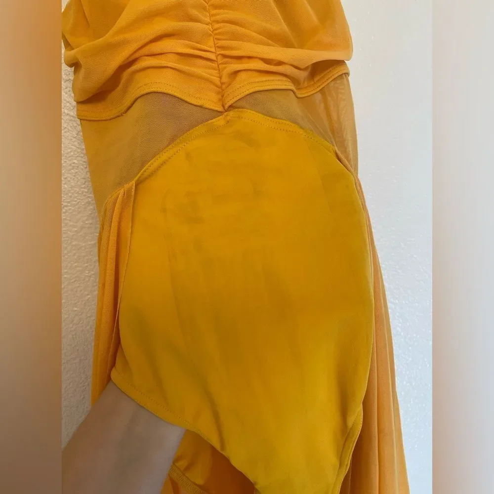 WEISSMAN Elite Dance costume yellow Ruched maxi Dress Mesh Skirt D10470 LC child